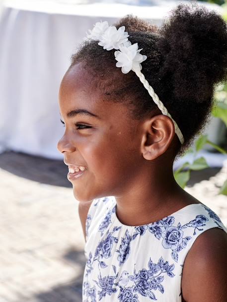 Headband tressé avec fleurs en tulle blanc 