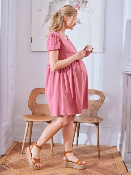 Kurzes Kleid für Schwangerschaft und Stillzeit altrosa 