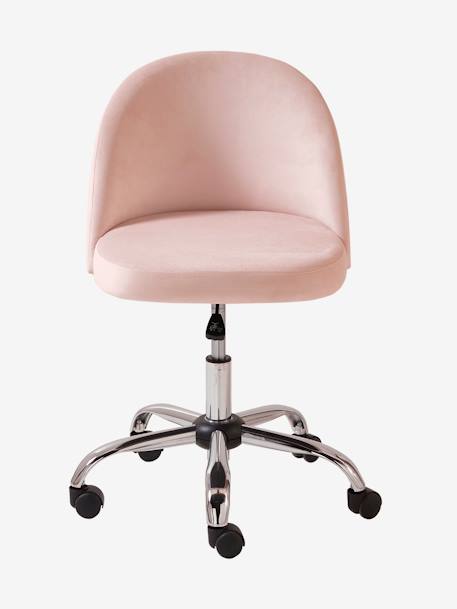 Chaise de bureau à roulettes enfant en velours rose poudré 