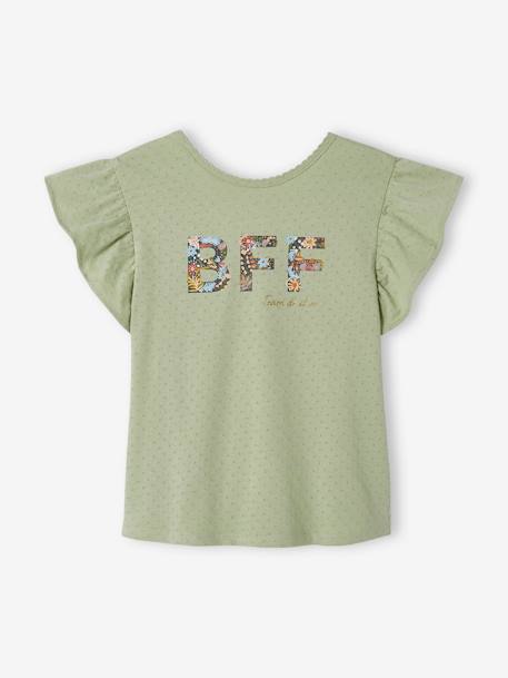 T-shirt fantaisie manches volantées fille vert sauge 