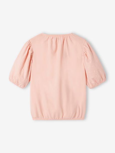 Tee-shirt blouse brodé fille rose pâle 