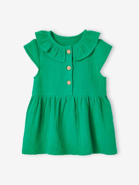 Robe à collerette bébé en gaze de coton orange+vert 