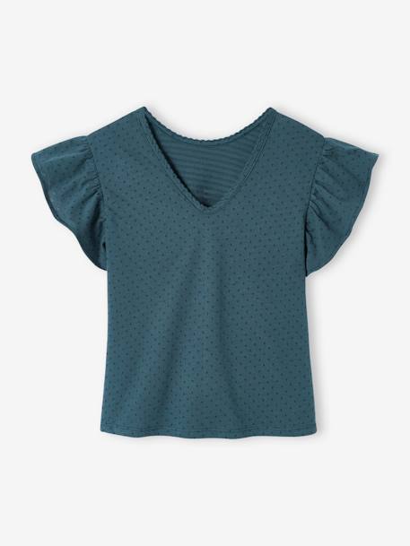 Mädchen T-Shirt mit Volantärmeln graugrün+tintenblau 