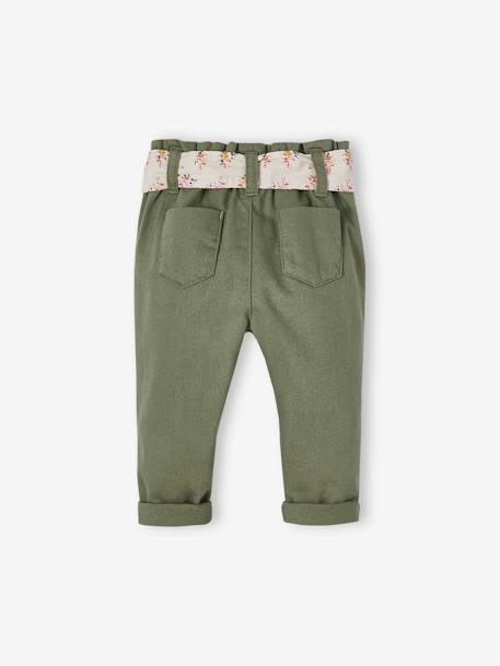 Pantalon paperbag bébé avec ceinture écru+lichen+rose pâle 