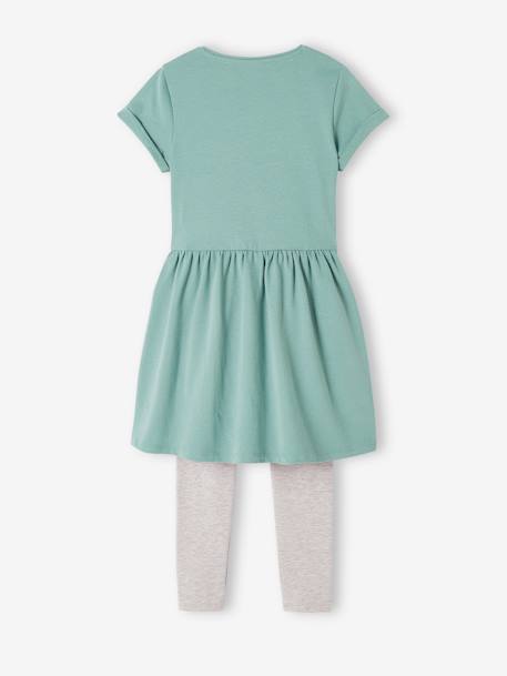 Mädchen-Set: Kleid & Leggings, Glanzdetails smaragdgrün 