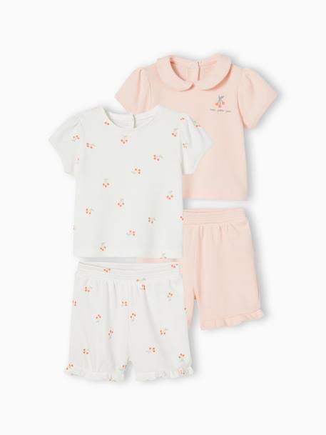 Lot de 2 pyjamas bébé 2 pièces nid d'abeille rose pâle 