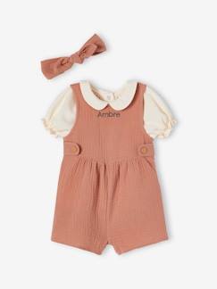 Les articles personnalisables-Baby-Latzhose, Overall-Mädchen Baby-Set: T-Shirt, Kurzoverall & Haarband