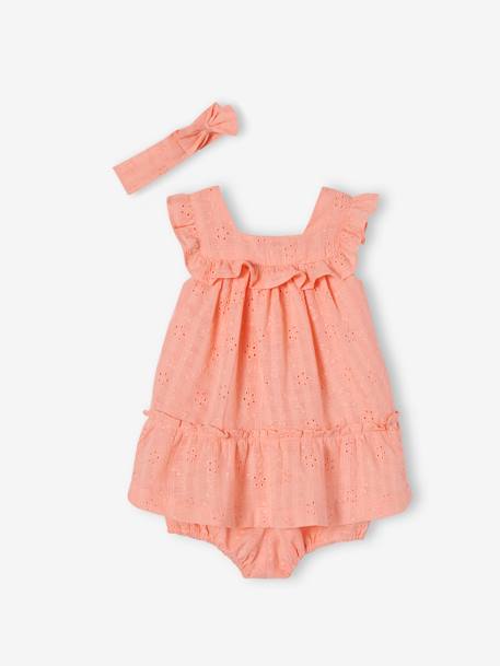 Mädchen Baby-Set: Kleid, Höschen & Haarband koralle 