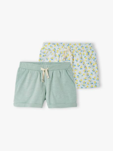 Lot de 2 shorts en jersey fille lot rose+vert d'eau 