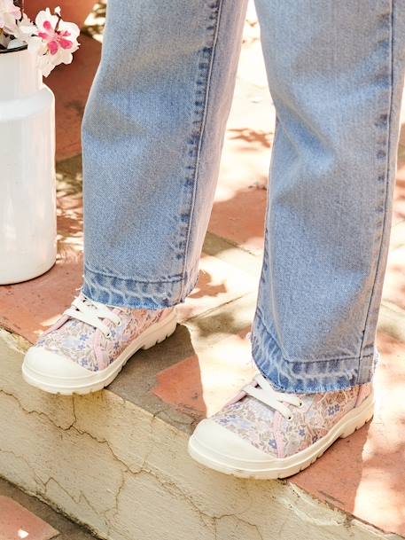 Kinder High-Sneakers mit Reissverschluss ecru+rosa 