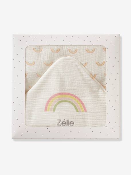 Baby Badecape „Rainbow“ Oeko-Tex, personalisierbar weiss bedruckt 