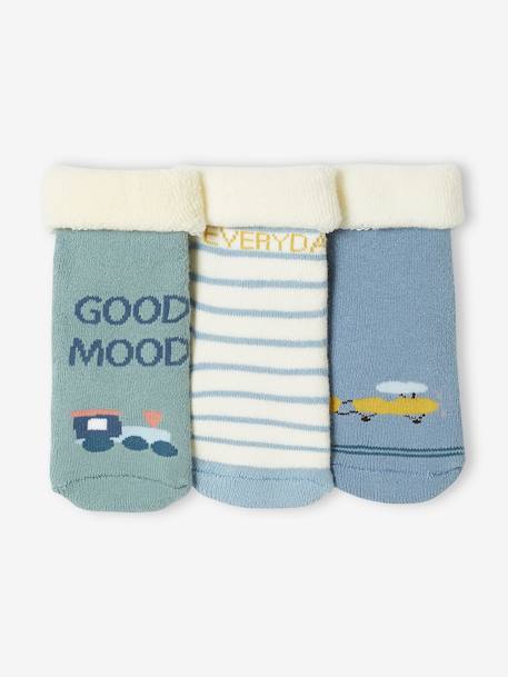 3er-Pack Jungen Baby Socken, Flugzeug/Eisenbahn eisblau 