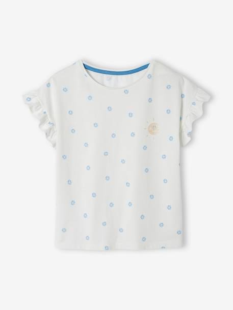 Ensemble t-shirt et short en gaze de coton fille marine+pêche 