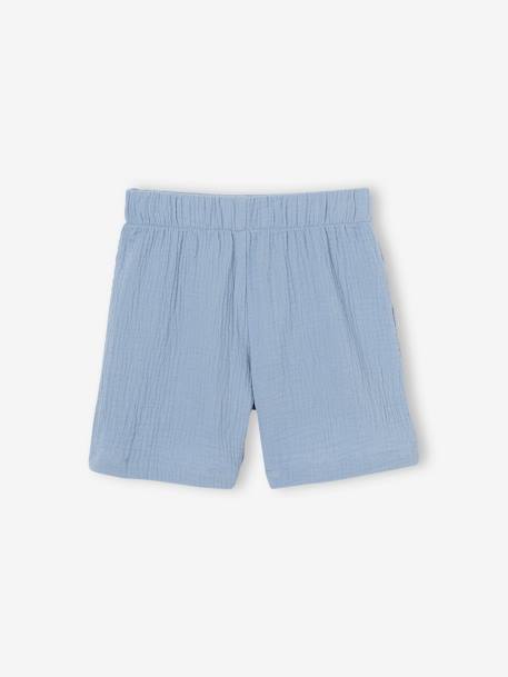 Pyjashort skate garçon en gaze pur coton bleu ciel 