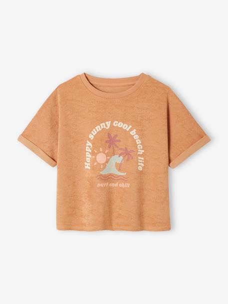 Tee-shirt en éponge motif palmiers fille argile 