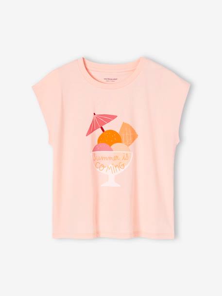 Mädchen T-Shirt, Sommer-Print bonbonrosa+ecru 