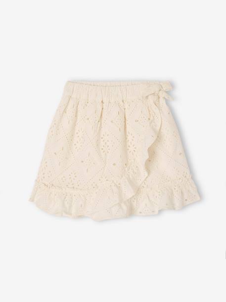 Jupe à volants en broderie anglaise fille écru 