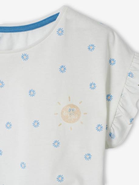 Ensemble t-shirt et short en gaze de coton fille marine+pêche 