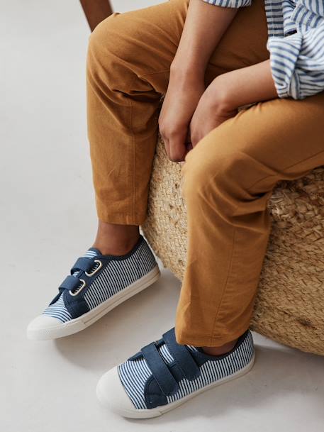 Kinder Stoff-Sneakers mit Klett blau+himmelblau+senffarben 