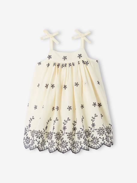 Ensemble bébé robe brodée, bloomer et bandeau assorti écru 