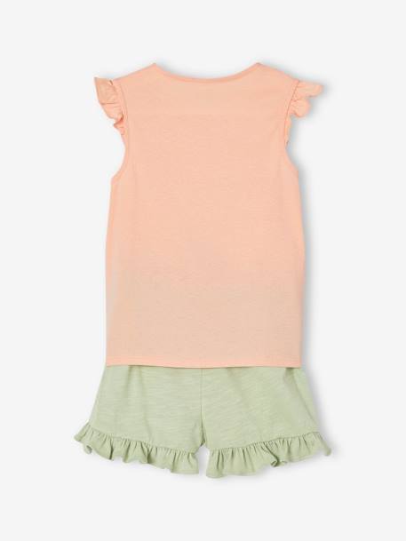Mädchen-Set: T-Shirt & Shorts aqua+gelbgold+koralle 