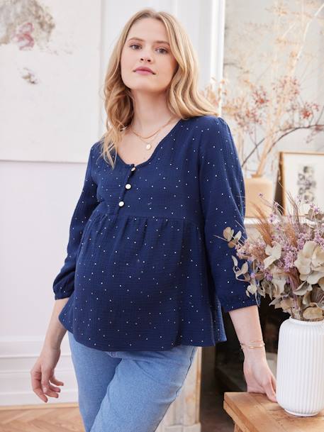Bluse mit 3/4-Ärmel für Schwangerschaft & Stillzeit blau 