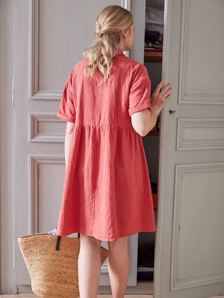 Robe-chemise gaze de coton brodé grossesse et allaitement tomette 