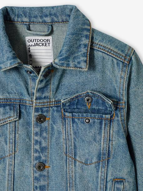 Kinder Oversized-Jeansjacke waterless Oeko-Tex, personalisierbar blue stone+schwarz denim 