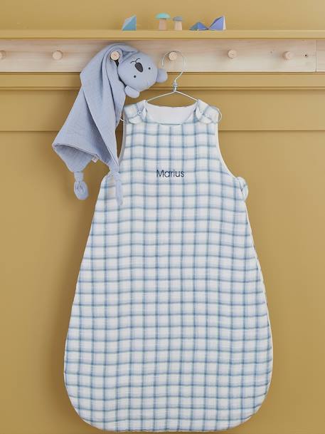 Baby Sommerschlafsack 'Karo', Oeko-Tex®, personalisierbar blau+rosa 