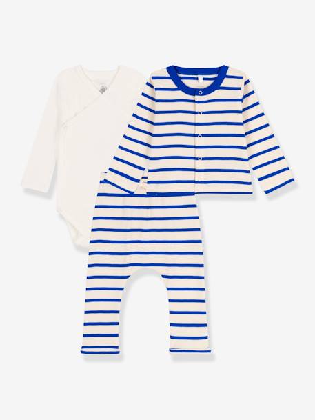 Ensemble naissance 3 pièces en coton bio PETIT BATEAU beige 