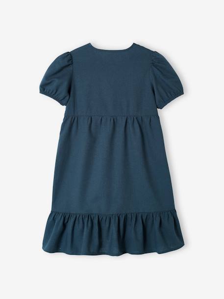 Mädchen Kleid mit Knopfleiste, Leinenmix tintenblau 