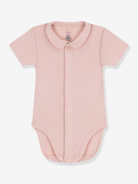 Baby Kurzarmbody mit Kragen PETIT BATEAU, Bio-Baumwolle rosa 