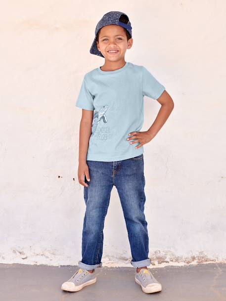 Jungen T-Shirt aus Bio-Baumwolle, Tier-Print grau meliert+himmelblau+salbeigrün 