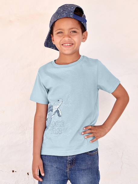 Jungen T-Shirt aus Bio-Baumwolle, Tier-Print himmelblau+salbeigrün 