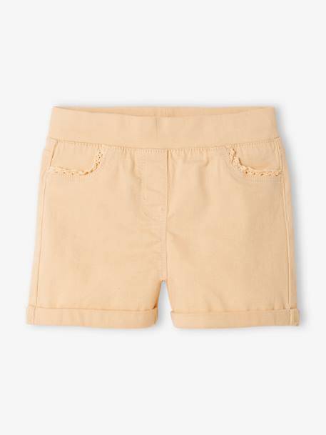 Short tregging Basics fille détail en macramé abricot poudré+fraise+vert 