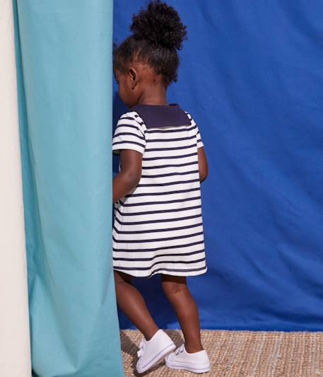Mädchen Baby Kleid PETIT BATEAU, Bio-Baumwolle weiss 