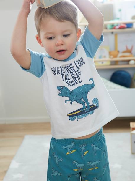 Pyjashort imprimé garçon Dino Surf bleu canard 
