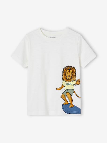 Tee-shirt animal ludique garçon blanc+écru+terracotta 