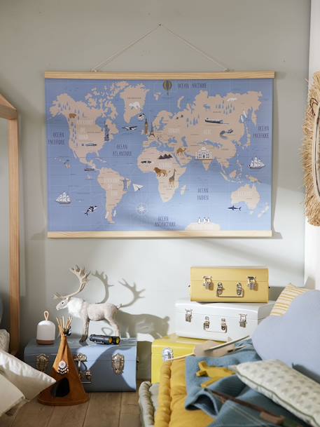 Carte du Monde mappemonde murale papier Bleu 