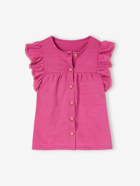 Ensemble top volanté et short en maille fantaisie fille pivoine 