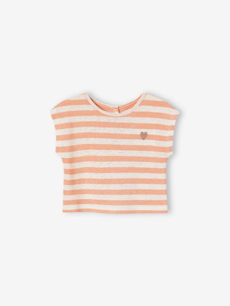 Ensemble bébé short, T-shirt rayé et bandeau orange 
