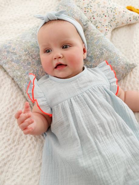 Robe bébé et son bandeau noeud bleu ciel 