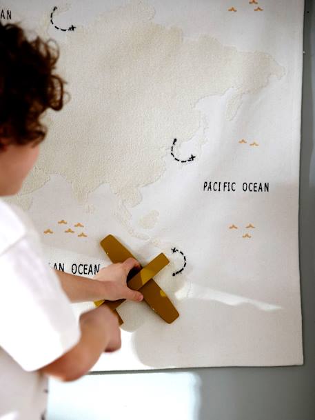 Carte du Monde mappemonde murale tissu écru 
