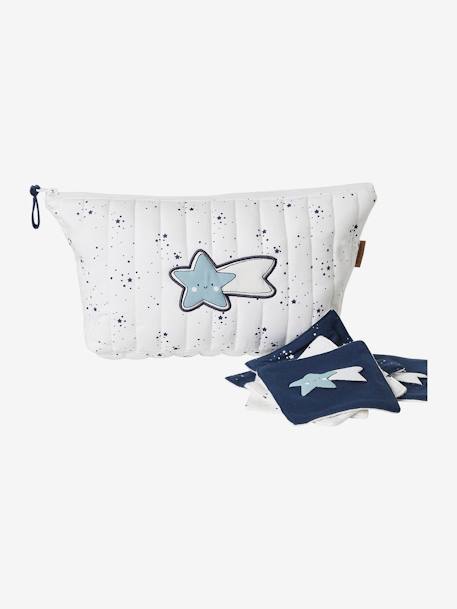 Trousse de toilette enfant en coton écru+rose imprimé 