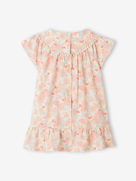 Robe fleurie bébé manches courtes écru 