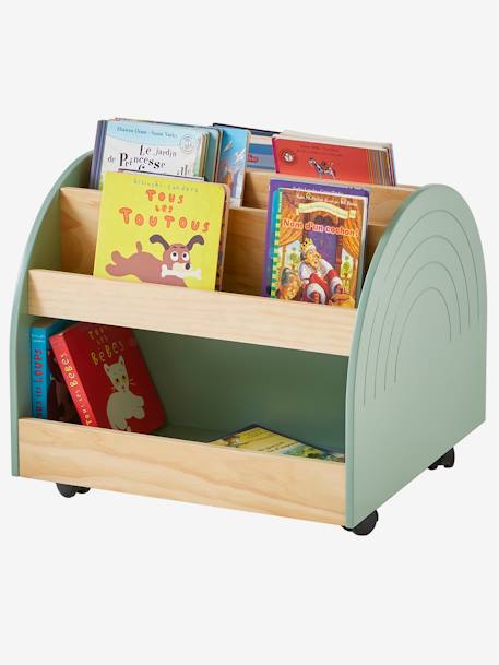 Kinderzimmer Bücherregal auf Rollen „Regenbogen“ salbeigrün 