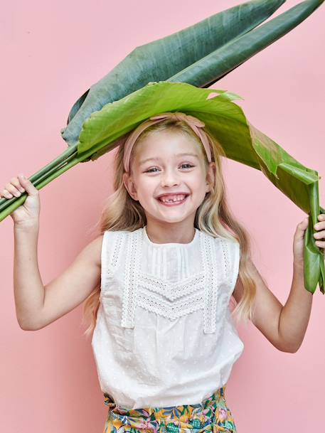 Blouse sans manches détails fantaisie fille écru 