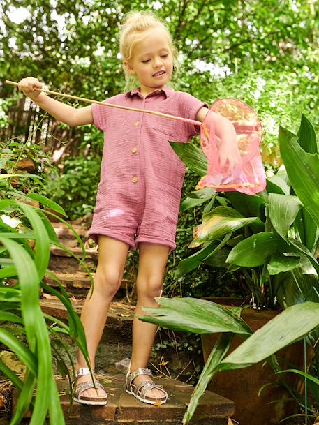 Combishort en gaze de coton fille jaune pastel+pivoine 