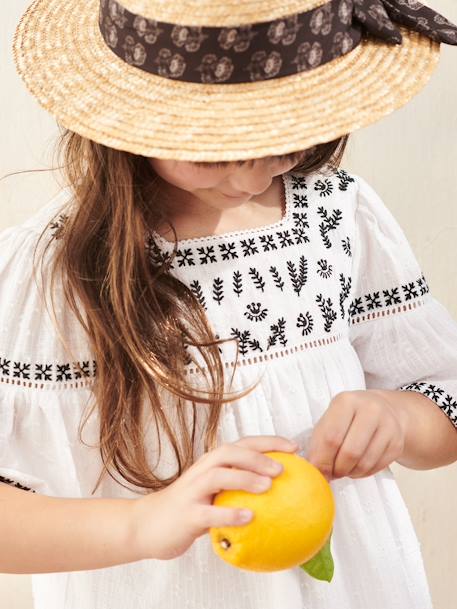 Blouse brodée fille écru 