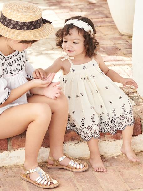 Mädchen Baby-Set: Kleid, Shorts & Haarband ecru 